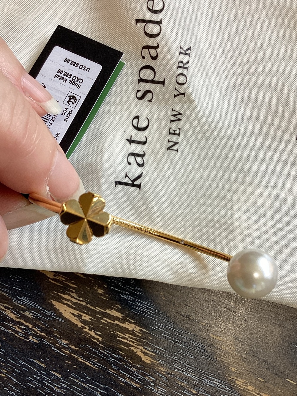 Kate Spade New York Spade Flower Pearl Gold Cuff Bracelet - Picture 2 of 4